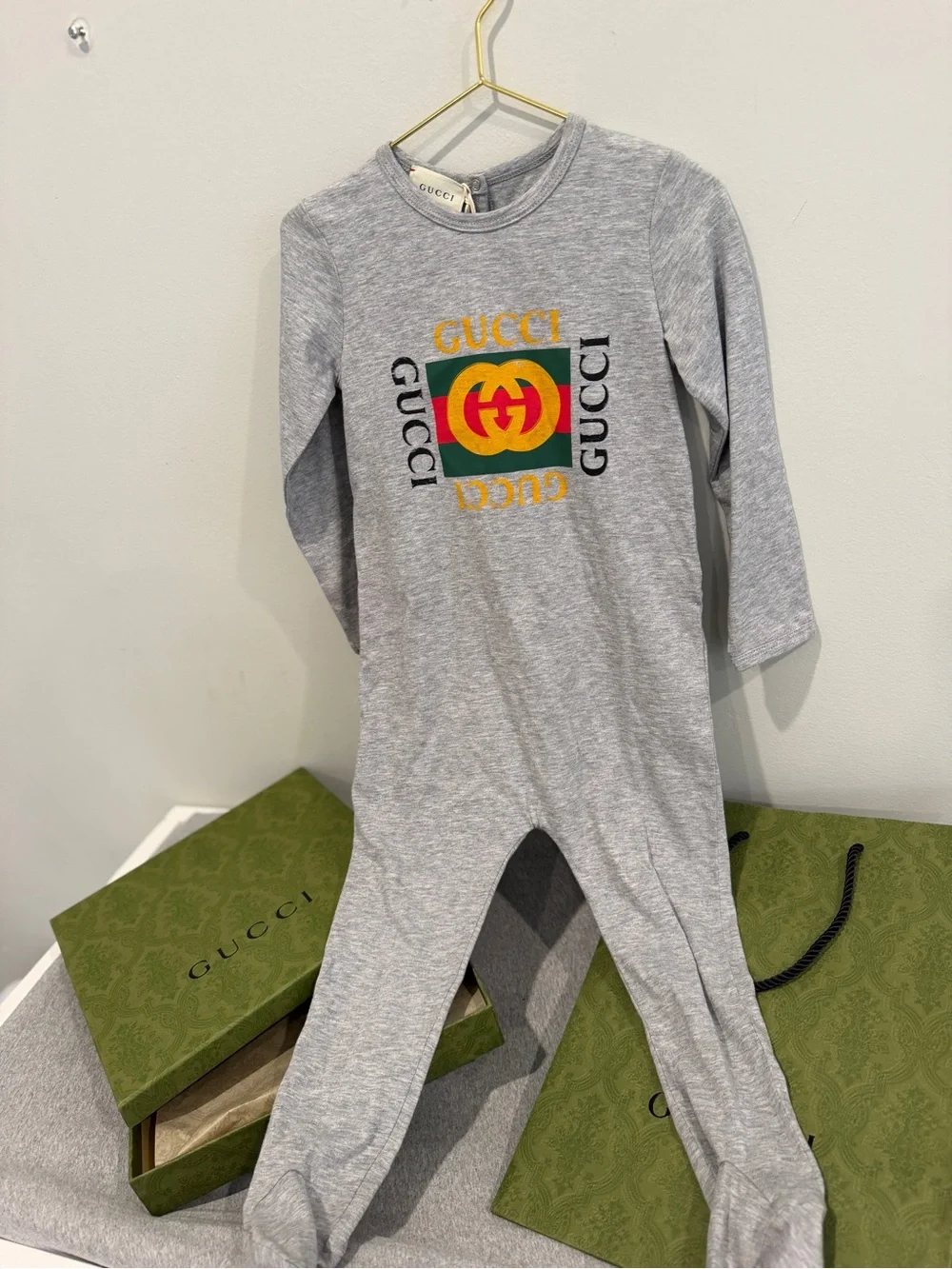 Gucci Gray Footed One-Piece All In One Cotton Jersey w Print